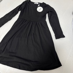 長袖ワンピース 子供用 女の子 無地 110 普段着 人気可愛い ドレス ワンピース 黒 膝丈の画像