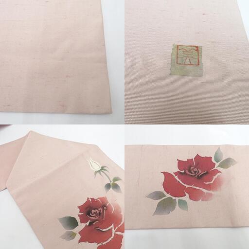 E0410☆着物淡雪☆正絹 目を惹く手描きの薔薇 バラ お太鼓模様 【公式