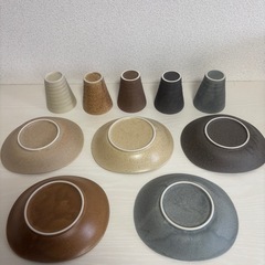 『未使用品』深山窯の手書きの器、ピラフカレー皿とゴブレット5客セット の画像
