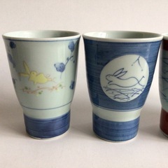 縦長湯呑 有田焼 清秀作 遊山 うさぎ4個セットの画像