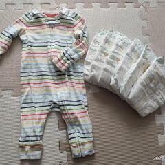 新生児用　オムツ6枚、衣服1枚