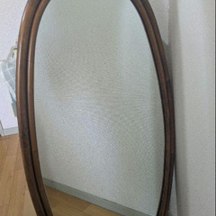 アンティーク ラタン 天然木　壁掛け鏡 ウォールミラー