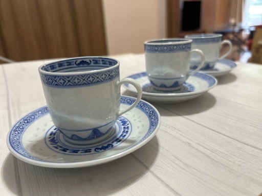 中古】景徳鎮コーヒーカップ&ソーサー3客セット (MARIA) 芦花