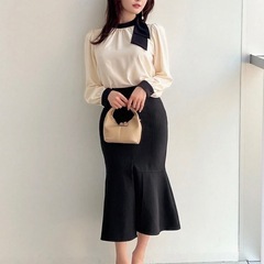 ブラウス 長袖 リボン フェミニン🐰🎀ིྀの画像
