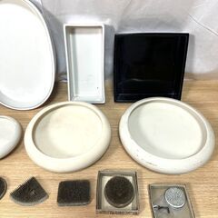 【G979】華道具/水盤/花器/フラワーベース/陶器/四角/丸形/剣山/生け花用品/まとめて/17点/中古の画像