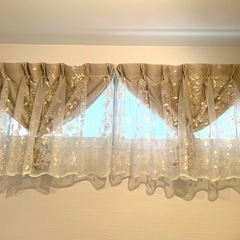 一体型カーテン 高さ70cm幅150cm 2枚組 ベージュ 姫系...