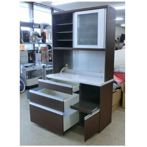 大型レンジボード パモウナ 幅120cm ブラウン 120×50×205.5cm 木目調 Pamouna キッチンボード レンジボード 札幌 西野店