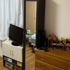 【無料・6月初めまでに引き取り希望】収納付き全身ミラー（ダークブ...