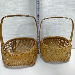 竹細工、天然素材・籘・ラタン、手つき籠・小物入れ・収納かご・持ち手付、バスケット・かご、インテリア・伝統工芸品・３点セット 250514-7Tの画像