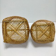 竹細工、天然素材・籘・ラタン、手つき籠・小物入れ・収納かご・持ち手付、バスケット・かご、インテリア・伝統工芸品・３点セット 250514-7Tの画像