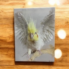 オカメインコ　プリントボード　絵画風