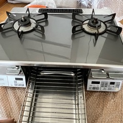 リンナイ ラクシエ　ガスコンロ ガステーブル 2口 LPガス プロパン ガラストップ 両面焼き グリル付き 中古 引越し 処分 