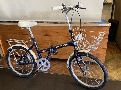【美品！シングルギア】20インチ折りたたみ自転車　ネイビー