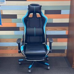 店頭引渡し 中古 SKYE ゲーミングチェア ブルー オットマン...
