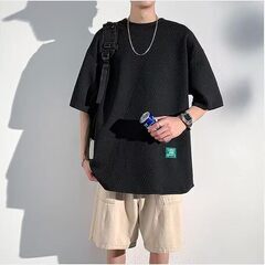 【新品・未開封】おしゃれなメンズビッグサイズTシャツ（ブラック・XL）の画像