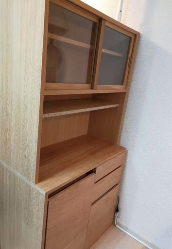 静岡】無印良品 食器棚 88cm幅オーク材カップボード ワゴン付き