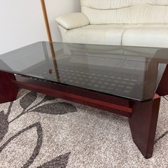 【美品】ブラウン ローテーブル ガラス　おしゃれ