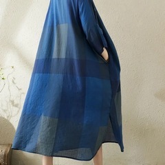 新品　ロングワンピース　総柄　F　大きい　フレア　ネイビー　紺　ゆったりの画像