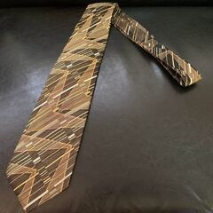 【良品】高級 手染めシルクネクタイ 和モダン柄 茶系 メンズ お洒落アイテムの画像