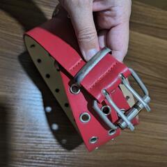 ハトメ　ベルト　2つ穴　赤