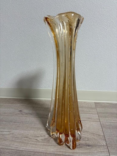 岩田ガラス 花瓶 花器 アンバー 金彩 昭和レトロ