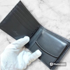 財布 メンズ 黒 レザー 二つ折り財布 ミニウォレット 無地 父の日の画像