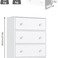 チェスト タンス ホワイト 3段（幅58㎝ x 奥行き30㎝ x 高さ69.5㎝)の画像