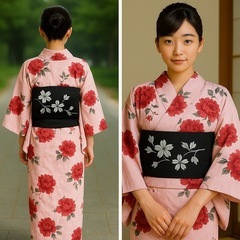 「浴衣＋帯セット 3点まとめ売り／夏祭り・花火・撮影用に◎」