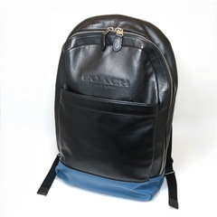 【美品】コーチ レザー チャールズ バックパック 黒 青 F54135 リュック 送料無料 美品 COACH コーチ メンズ リュック チャールズ