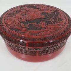 茶櫃 茶びつ 小物入れ 菓子入れ 風景画 山水画 直径27cm×...