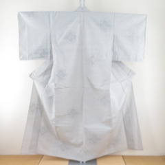 紬 着物 単衣 稲妻模様 灰色ｘ薄青色 バチ衿 絹 仕立て上がり...