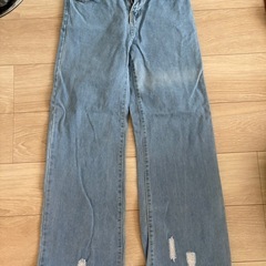 レディースダメージデニムワイドパンツMサイズ