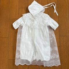 美品　アカチャンホンポ　ホワイト ベビードレス 3点セット　お宮...
