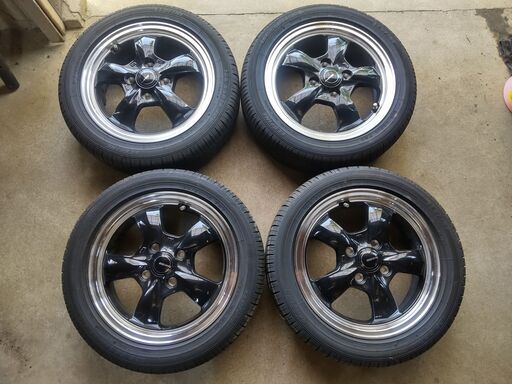 福岡県小郡市から,手渡し可能！バモスで使用,美品,タイヤ165/55R14,2023年製バリ山,アルミ14×4.5J,IN45,4本セット