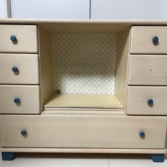 木製ローボード／収納チェスト（ナチュラル×ブルー