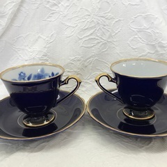 香蘭社 サムシングブルー ペアコーヒーカップ＆ソーサー ＊箱あり