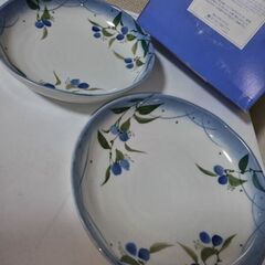 未使用　たち吉　つゆ草ペア２枚　 貫入入り　深皿 ２０㎝　高さ4.5㎝