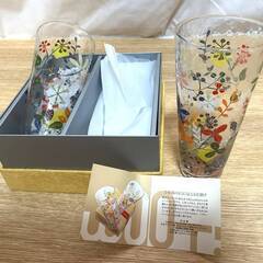 【M771】レトロ/花柄グラス10個入り/ガラス/コップ/万華鏡グラス/wOOt!/ペアグラス/カトラリーセット/2箱/未使用・保管品の画像