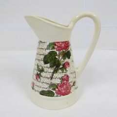 陶器製 水差し カラフェ 花瓶 花器 置物 薔薇柄 底面に栓あり 幅19cm×奥行15cm×高さ23.5cm の画像