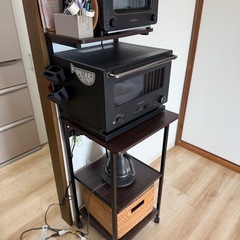 キャスター付きレンジ台 ハイタイプ 50幅 4段 コンセント付 スライド棚 ワイヤーメッシュ付 キッチン収納 レンジ台 レンジラックの画像