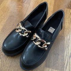 靴 レディース ローファー 厚底 黒色 シューズ 23.5cm