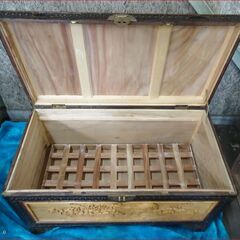 【￥5500-】木製 収納ケース 彫刻 ボックス 木箱 レトロ アンティーク 古家具の画像