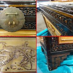 【￥5500-】木製 収納ケース 彫刻 ボックス 木箱 レトロ アンティーク 古家具の画像