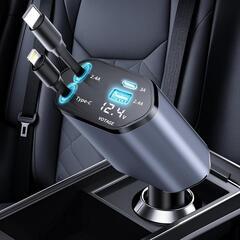 シガーソケット 充電器 車 USB 巻き取り式 車載充電器 急速充電 4台同時の画像