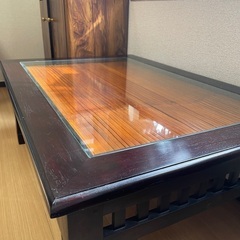木製　ガラス天板　ローテーブル(値下げしました)の画像