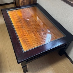 木製　ガラス天板　ローテーブル