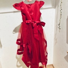 130 キッズ　ドレス　ミニ丈　フィッシュテール　　レッド　赤　朱赤の画像