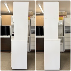 【美品‼️】120cm幅キッチンボード 食器棚 収納家具 艶ありホワイト♪の画像