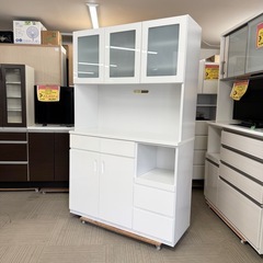 【美品‼️】120cm幅キッチンボード 食器棚 収納家具 艶あり...
