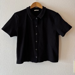 GU リングドットボタンコンパクトカーディガン XL 黒 半袖シ...